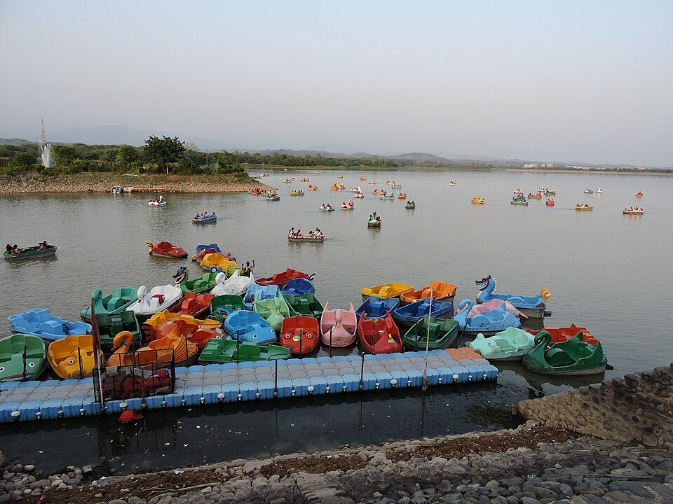 Sukhna Lake, Chandigarh, at the foot of the Shivalik hills